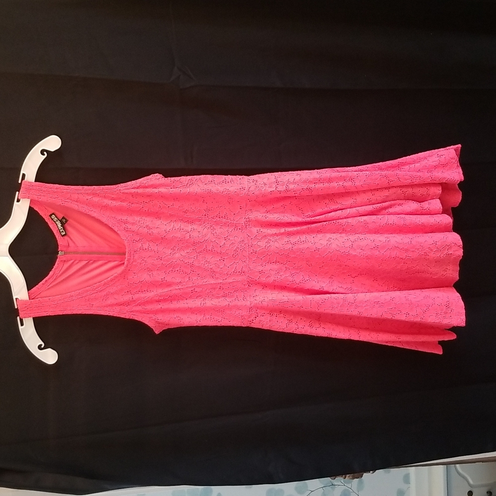 Express fit and flare coral lace dress